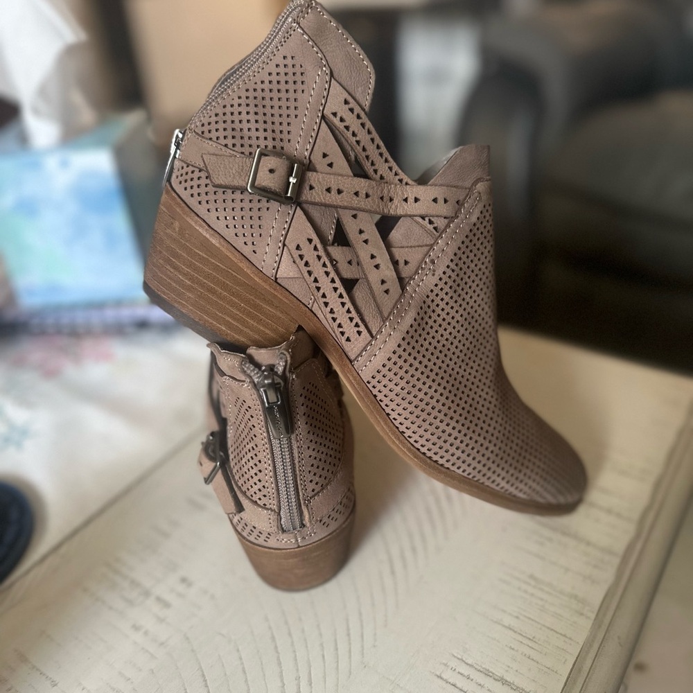 Vince Camuto Taupe Perforated Ankle Booties